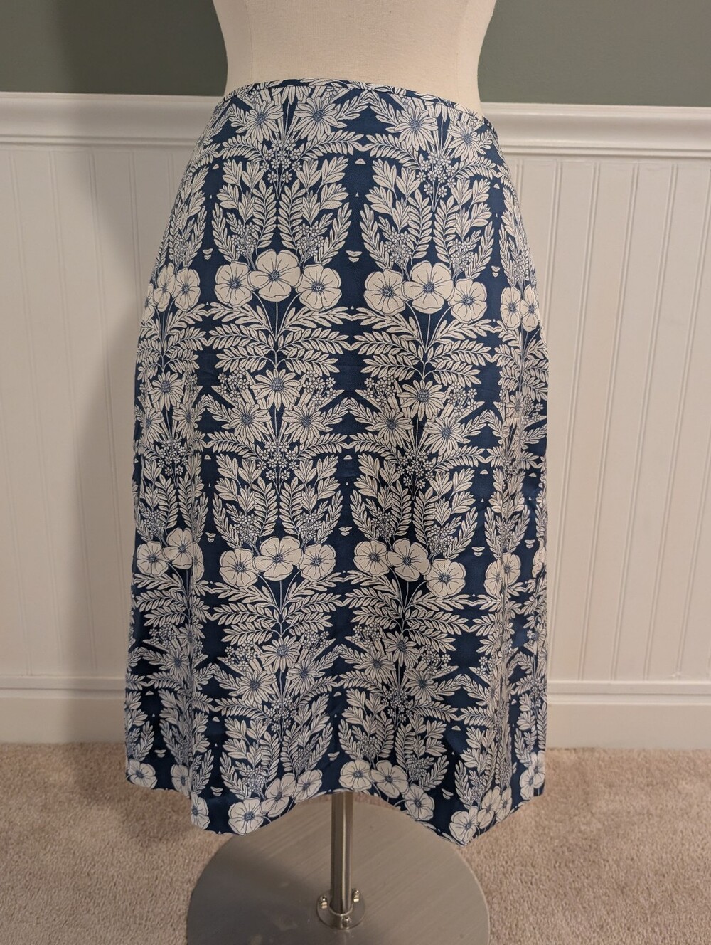 Women's J.Crew Abigail Borg Silk Baby Blue White Aline Skirt 8 Lined